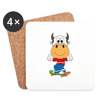 KUH - SKATEBOARD - SPORT - TIER - KIND - BABY - Untersetzer (4er-Set) - Weiß - Vorne