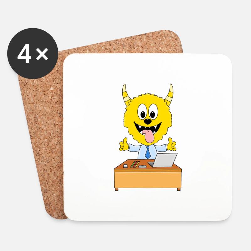 MONSTER - ARBEIT - MITARBEITER - CHEF - BÜRO - Untersetzer (4er-Set) - Weiß