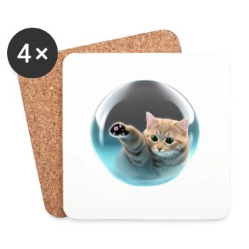 Chat en bulle de savon, style numérique - Dessous de verre (lot de 4) - blanc - Devant