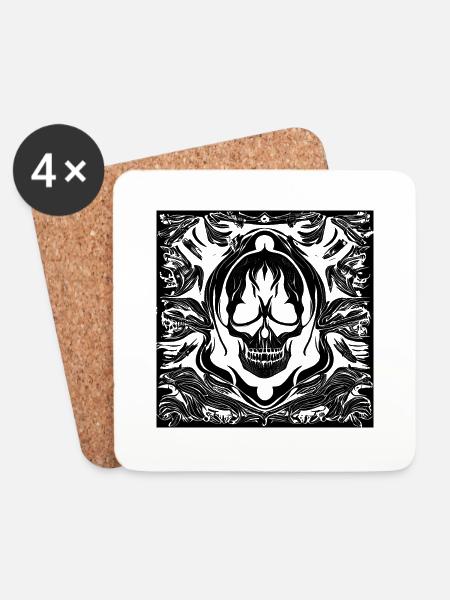 Halloween- oder Horror- Totenschädel mit Ornamente - Untersetzer (4er-Set) - Weiß