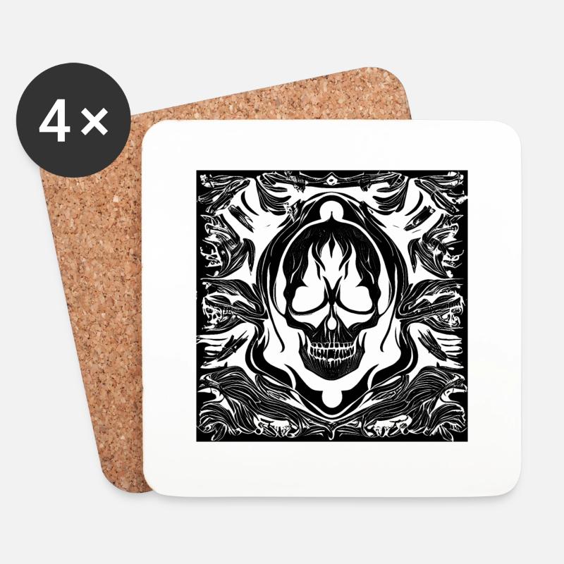 Halloween- oder Horror- Totenschädel mit Ornamente - Untersetzer (4er-Set) - Weiß