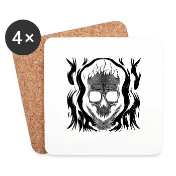 Halloween Horror Skull with Flames - Coasters (set of 4) - white - Front