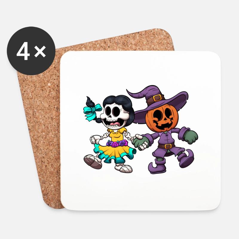 Halloween und Tag der Toten - Untersetzer (4er-Set) - Weiß