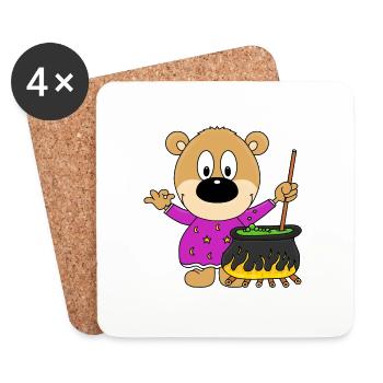TEDDYBÄR - BÄR - TEDDY - HEXE - HALLOWEEN - Untersetzer (4er-Set) - Weiß - Vorne