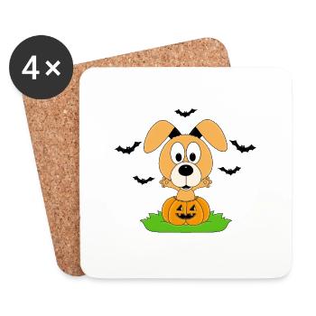 HUND - HALLOWEEN - KÜRBIS - FLEDERMÄUSE - Untersetzer (4er-Set) - Weiß - Vorne