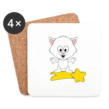 KATZE - KATER - STERNSCHNUPPE - TIERISCH - Untersetzer (4er-Set) - Weiß - Vorne