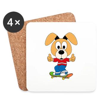 HUND - SKATEBOARD - SPORT - TIER - KIND - BABY - Untersetzer (4er-Set) - Weiß - Vorne