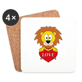 LÖWE - HERZ - LIEBE - TIER - TIERISCH - LOVE - Untersetzer (4er-Set) - Weiß - Vorne