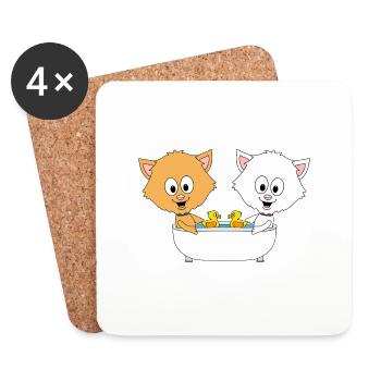 KATZEN - BADEWANNE - TIERISCH - TIERE - FUN - Untersetzer (4er-Set) - Weiß - Vorne