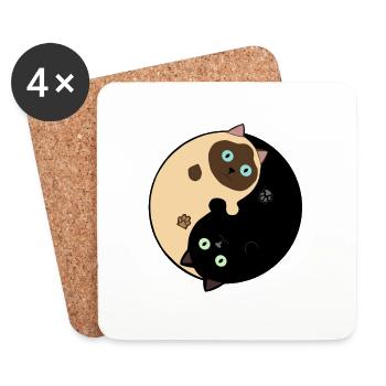 Siam und schwarze Yin Yang-Katzen - Untersetzer (4er-Set) - Weiß - Vorne
