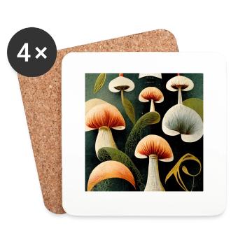 Botanical print with mushrooms and plants. - Coasters (set of 4) - white - Front