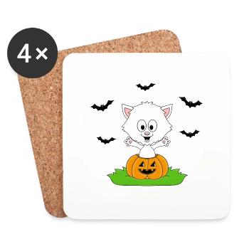 HALLOWEEN - KATZE - KÜRBIS - FLEDERMÄUSE - BABY - Untersetzer (4er-Set) - Weiß - Vorne