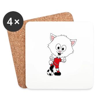FUßBALL - SPORT - FUßBALLSPIELER - KATZE - BABY - Untersetzer (4er-Set) - Weiß - Vorne