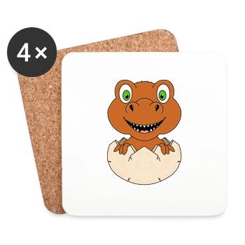 DINO - DINOSAURIER - EI - GEBURT - BABY - KIND - Untersetzer (4er-Set) - Weiß - Vorne