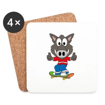 SKATEBOARD - WILDSCHWEIN - SPORT - KIND - BABY - Untersetzer (4er-Set) - Weiß - Vorne