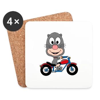 BIKER - MOTORRAD - MAULWURF - TIER - KIND - BABY - Untersetzer (4er-Set) - Weiß - Vorne