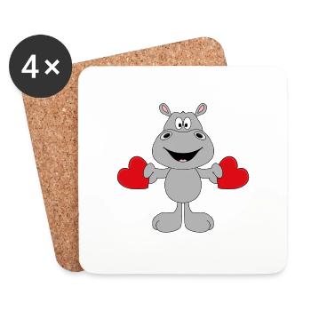 LIEBE - NILPFERD - FLUSSPFERD - TIER - KIND - BABY - Untersetzer (4er-Set) - Weiß - Vorne