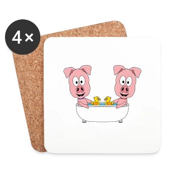 SCHWEINE - BADEWANNE - TIERE - KIND - BABY - Untersetzer (4er-Set) - Weiß - Vorne