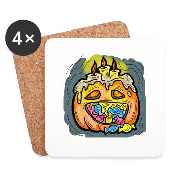 Effrayant Halloween citrouille monstre tête de visage. - Dessous de verre (lot de 4) - blanc - Devant