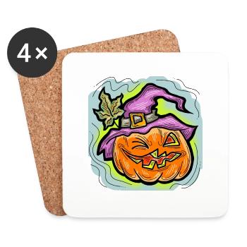 Effrayant Halloween citrouille monstre tête de visage. - Dessous de verre (lot de 4) - blanc - Devant