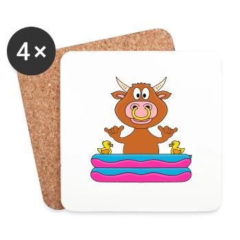 STIER - BULLE - POOL - PLANSCHBECKEN - SHAKA - Untersetzer (4er-Set) - Weiß - Vorne