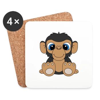 AFFE - SCHIMPANSE - TIER - TIERISCH - KIND - BABY - Untersetzer (4er-Set) - Weiß - Vorne