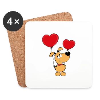 HUND - LIEBE - LUFTBALLONS - LOVE - TIERISCH - Untersetzer (4er-Set) - Weiß - Vorne