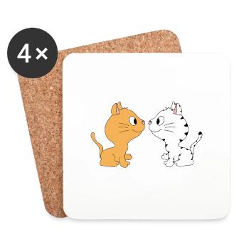 KATZEN - LIEBE - LOVE - KATZE - TIERISCH - TIERE - Untersetzer (4er-Set) - Weiß - Vorne