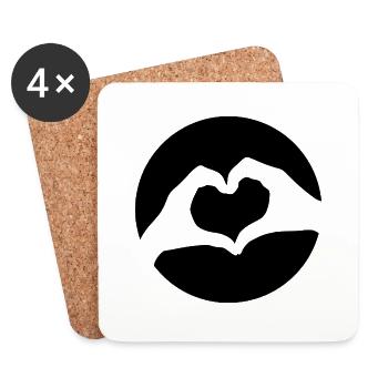 Cœur avec mains Main cœur <3 - Dessous de verre (lot de 4) - blanc - Devant