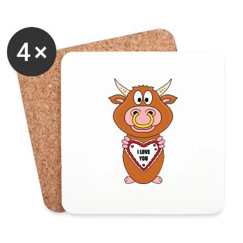 STIER - BULLE - KUH - RIND - I LOVE YOU - LIEBE - Untersetzer (4er-Set) - Weiß - Vorne