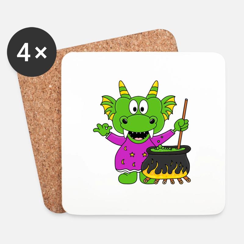 DRACHE - HALLOWEEN - KOCH - KOCHEN - Untersetzer (4er-Set) - Weiß