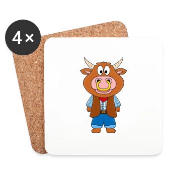 BULL - KUH - RIND - BAUER - FARMER - COWBOY - Untersetzer (4er-Set) - Weiß - Vorne