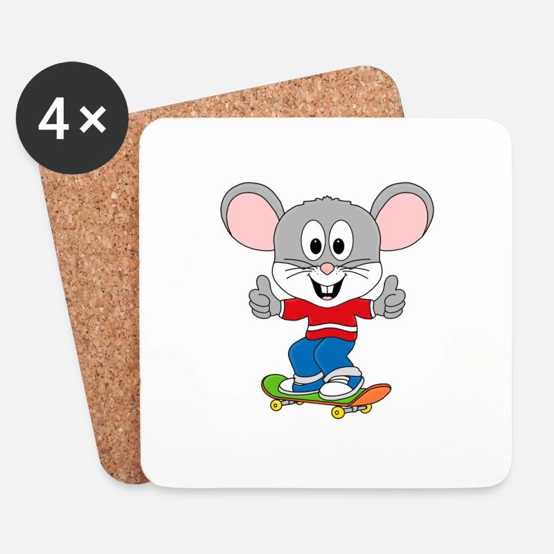 MAUS - SKATEBOARD - FUNSPORT - TIER - Untersetzer (4er-Set) - Weiß
