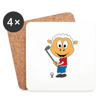 SCHAF - GOLF - GOLFER - GOLFBALL - GOLFSCHLÄGER - Untersetzer (4er-Set) - Weiß - Vorne