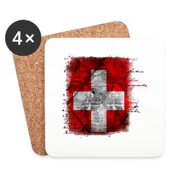 Drapeau de la Suisse - Dessous de verre (lot de 4) - blanc - Devant
