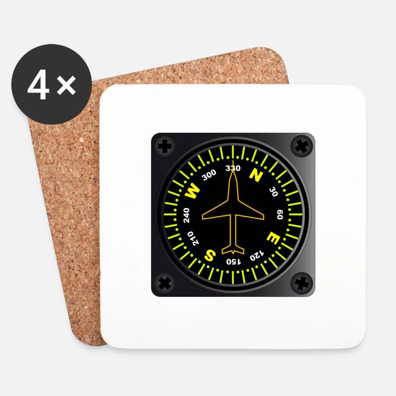 Flugzeugkompass - Untersetzer (4er-Set) - Weiß