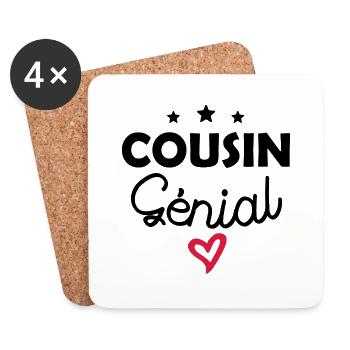 cousin génial / humour cousin - Dessous de verre (lot de 4) - blanc - Devant