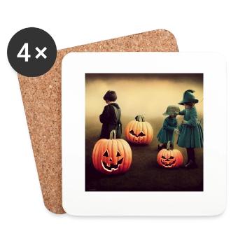 Halloween - Kinder mit Kürbissen im Vintage-Stil - Untersetzer (4er-Set) - Weiß - Vorne
