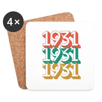 Anniversaire année 1931 / Vintage 1931 / Retro 31 - Dessous de verre (lot de 4) - blanc - Devant