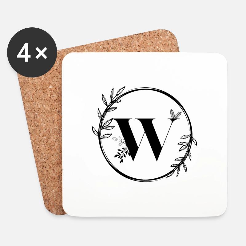 Buchstabe W Floral - Untersetzer (4er-Set) - Weiß
