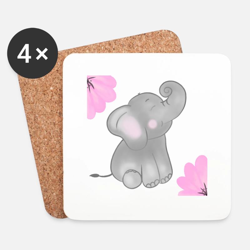 Baby Elefant Sticker, Untersetzer und Buttons - Untersetzer (4er-Set) - Weiß