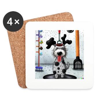 Hund - Handwerker - Helfend - Untersetzer (4er-Set) - Weiß - Vorne