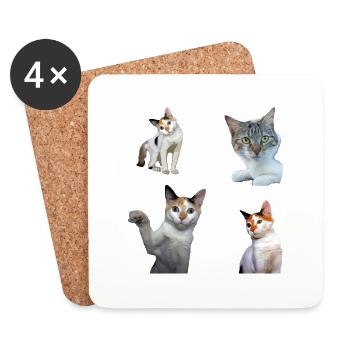 Packung Aufkleber Coole und niedliche Katzenkatzen - Untersetzer (4er-Set) - Weiß - Vorne