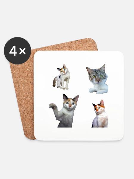 Packung Aufkleber Coole und niedliche Katzenkatzen - Untersetzer (4er-Set) - Weiß