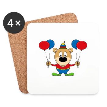 TEDDY - BÄR - TEDDYBÄR - CLOWN - ZIRKUS - Untersetzer (4er-Set) - Weiß - Vorne