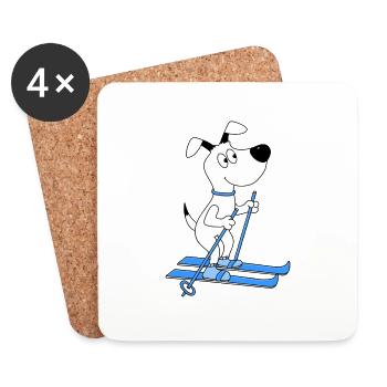 HUND - SKIER - SKI - WINTERSPORT - TIER - Untersetzer (4er-Set) - Weiß - Vorne