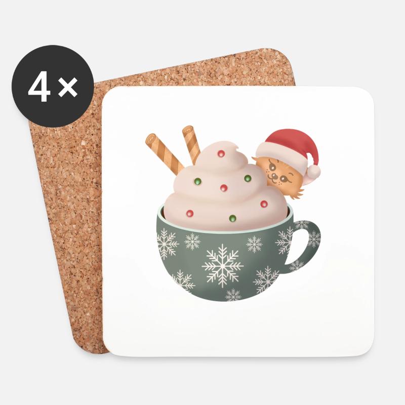 Christmas cat cup - Untersetzer (4er-Set) - Weiß