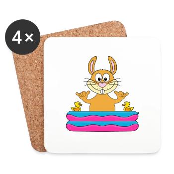 HASE - POOL - PLANSCHBECKEN - SHAKA - TIER - Untersetzer (4er-Set) - Weiß - Vorne
