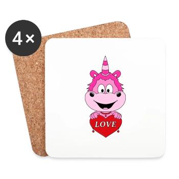 EINHORN - LIEBE - HERZ - LOVE - KIND - BABY - Untersetzer (4er-Set) - Weiß - Vorne