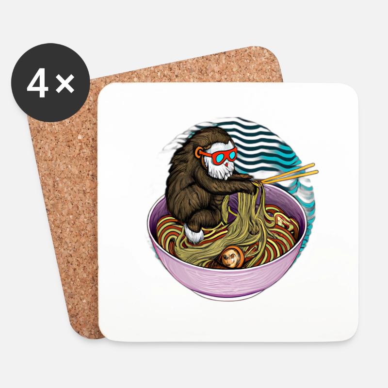 Cooler Affe genießt Ramen Nudeln Vintage Design - Untersetzer (4er-Set) - Weiß